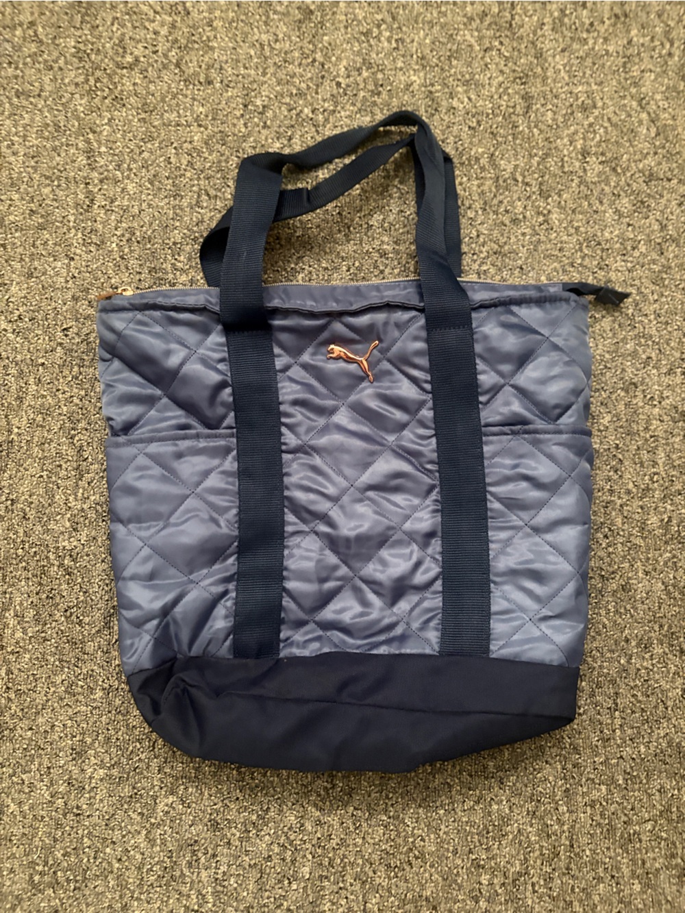 Puma Navy Quilted Duffel Tote with Gold Logo